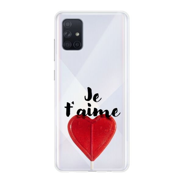 Funda Samsung Galaxy A71 4G flexible transparente con piruleta en forma de corazón - Je t'aime