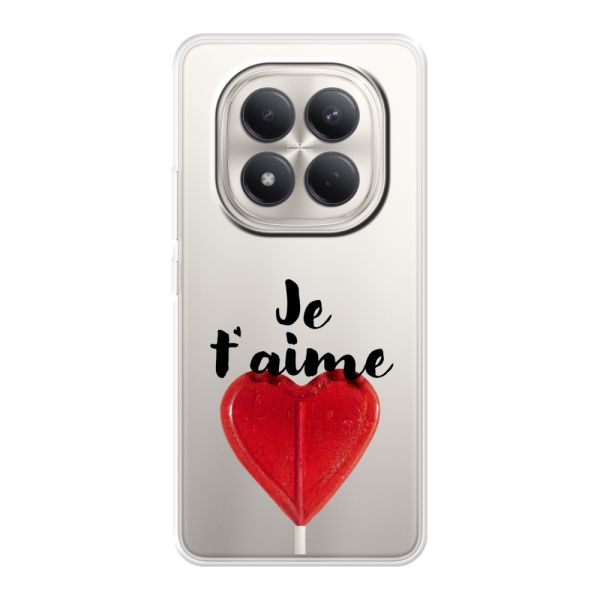 Funda Xiaomi Redmi Note 15 Pro 4G flexible transparente con piruleta en forma de corazón - Je t'aime