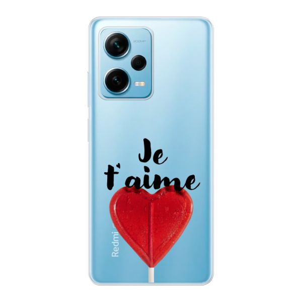 Funda Xiaomi Redmi Note 12 Pro Plus flexible transparente con piruleta en forma de corazón - Je t'aime