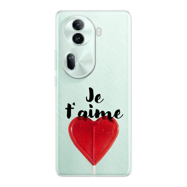 Funda Oppo Reno 11 Pro flexible transparente con piruleta en forma de corazón - Je t'aime