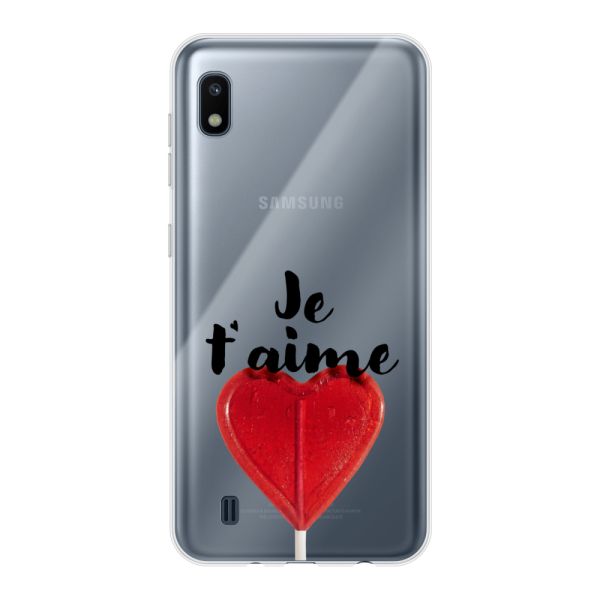Funda Samsung Galaxy A10 flexible transparente con piruleta en forma de corazón - Je t'aime