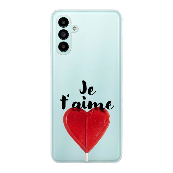 Funda Samsung Galaxy A13 5G flexible transparente con piruleta en forma de corazón - Je t'aime