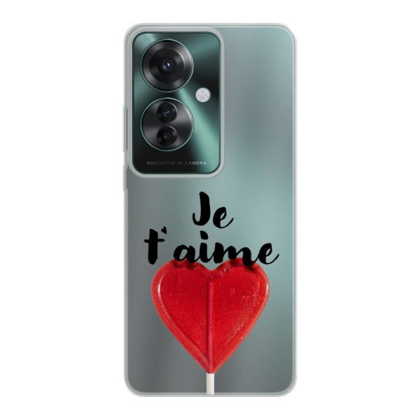 Funda Oppo Reno11 F flexible transparente con piruleta en forma de corazón - Je t'aime