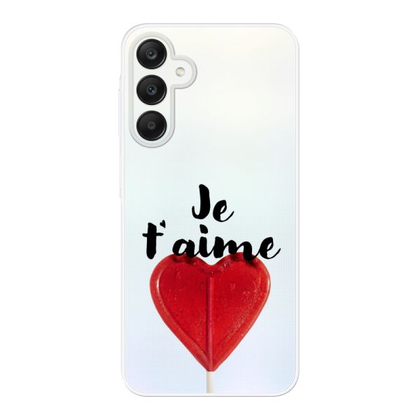 Funda Samsung Galaxy A25 flexible transparente con piruleta en forma de corazón - Je t'aime