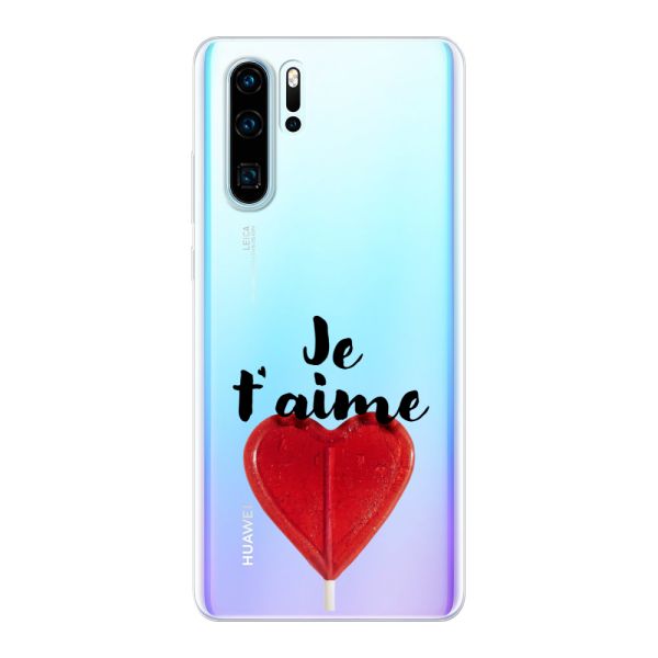 Funda Huawei P30 Pro flexible transparente con piruleta en forma de corazón - Je t'aime