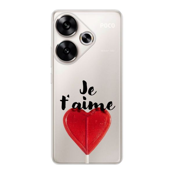 Funda Xiaomi Poco F6 flexible transparente con piruleta en forma de corazón - Je t'aime