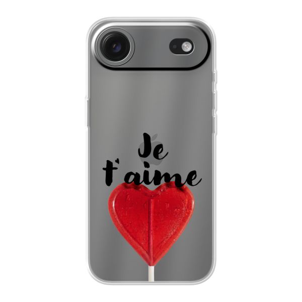 Funda iPhone Air flexible transparente con piruleta en forma de corazón - Je t'aime
