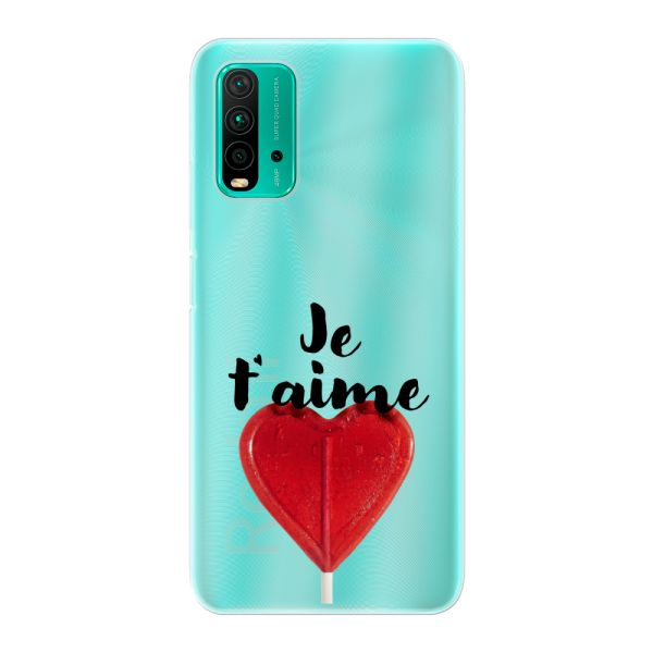 Funda Xiaomi Redmi Note 9 4G flexible transparente con piruleta en forma de corazón - Je t'aime