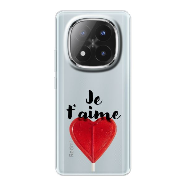 Funda Xiaomi Redmi Note 14 Pro+ flexible transparente con piruleta en forma de corazón - Je t'aime