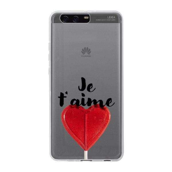 Funda Huawei P10 Plus flexible transparente con piruleta en forma de corazón - Je t'aime