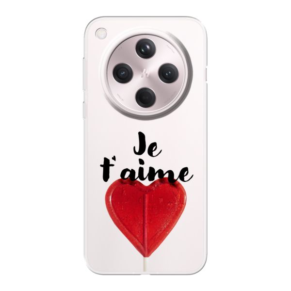 Funda Oppo Find X8 flexible transparente con piruleta en forma de corazón - Je t'aime