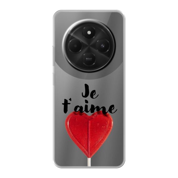 Funda Xiaomi Redmi 14R flexible transparente con piruleta en forma de corazón - Je t'aime