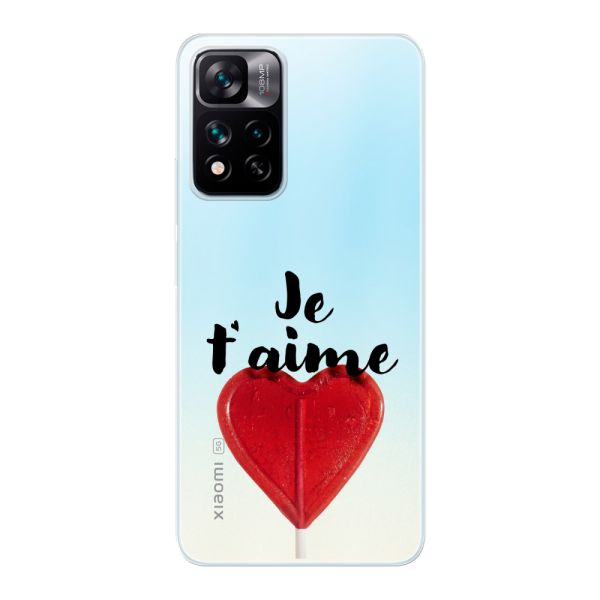 Funda Xiaomi 11i flexible transparente con piruleta en forma de corazón - Je t'aime