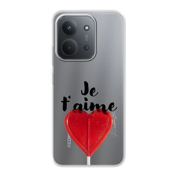 Funda Xiaomi Redmi 15C 4G flexible transparente con piruleta en forma de corazón - Je t'aime