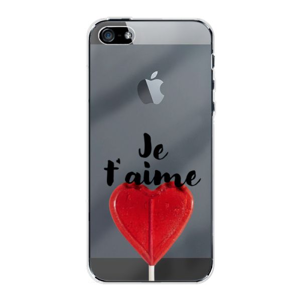 Funda iPhone SE (2016) flexible transparente con piruleta en forma de corazón - Je t'aime