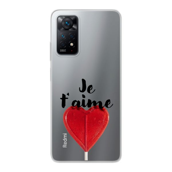 Funda Xiaomi Redmi Note 11 Pro flexible transparente con piruleta en forma de corazón - Je t'aime