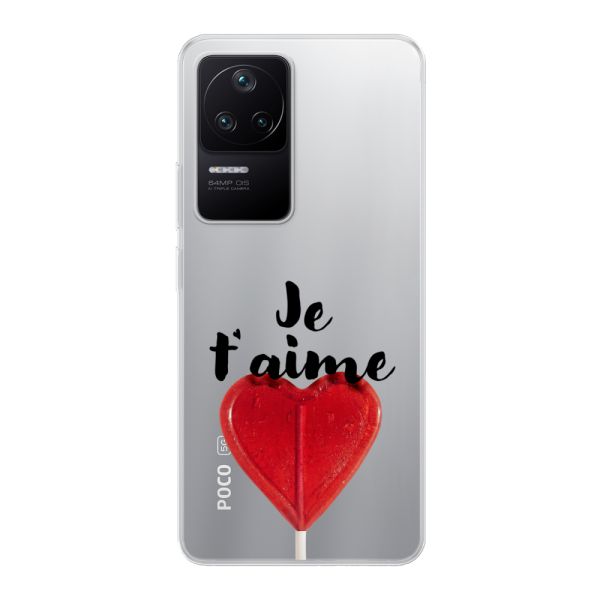 Funda Xiaomi Poco F4 flexible transparente con piruleta en forma de corazón - Je t'aime