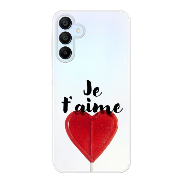 Funda Samsung Galaxy A15 flexible transparente con piruleta en forma de corazón - Je t'aime
