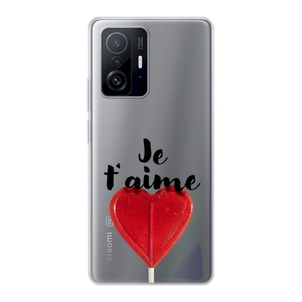 Funda Xiaomi 11T flexible transparente con piruleta en forma de corazón - Je t'aime