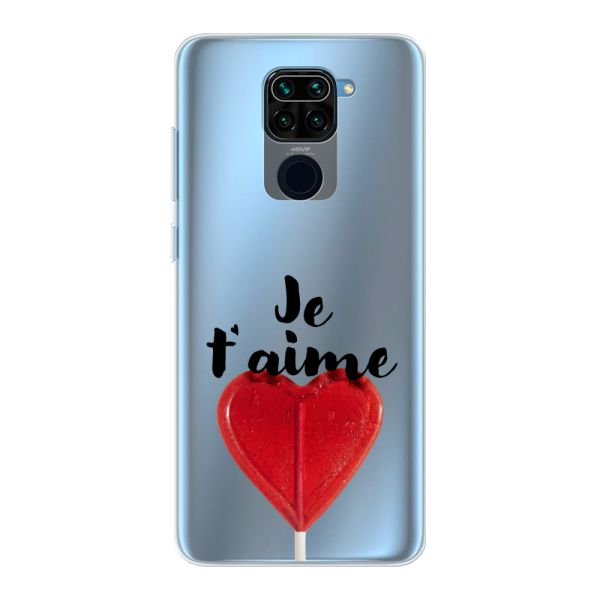 Funda Xiaomi Redmi Note 9 flexible transparente con piruleta en forma de corazón - Je t'aime