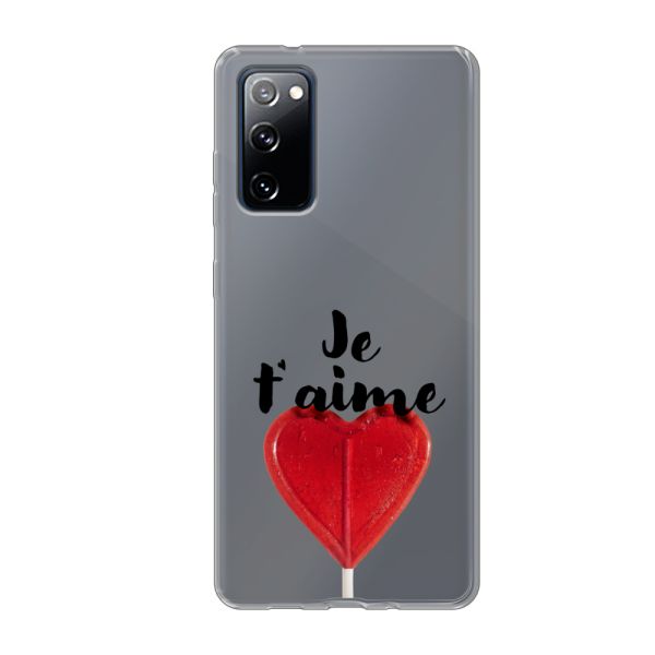 Transparant flexibel Samsung Galaxy S20 FE hoesje met Hartvormige Lolly - Je t'aime