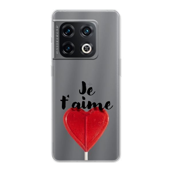 Funda OnePlus 10 Pro flexible transparente con piruleta en forma de corazón - Je t'aime