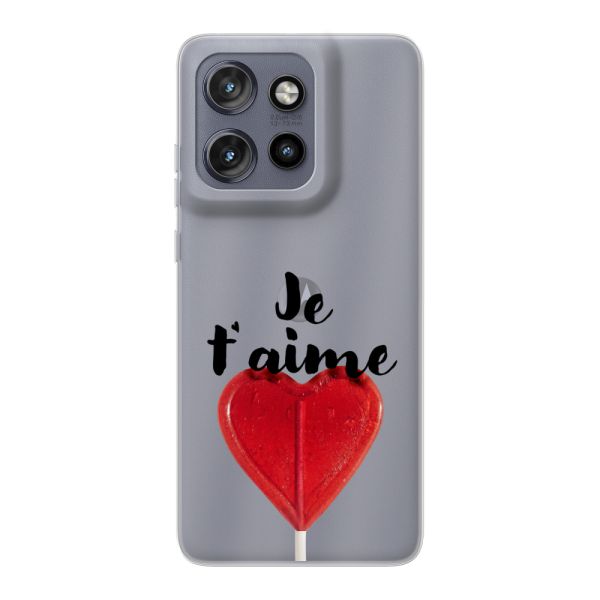 Funda Motorola Edge 50 Neo flexible transparente con piruleta en forma de corazón - Je t'aime