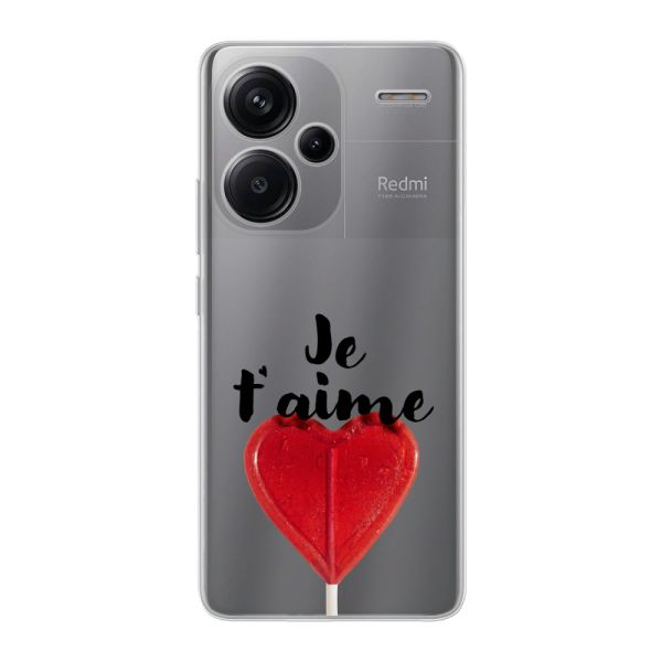 Funda Xiaomi Redmi Note 13 Pro+ flexible transparente con piruleta en forma de corazón - Je t'aime