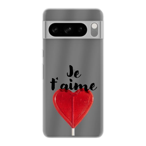 Funda Google Pixel 8 Pro flexible transparente con piruleta en forma de corazón - Je t'aime