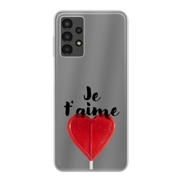 Funda Samsung Galaxy A13 4G flexible transparente con piruleta en forma de corazón - Je t'aime