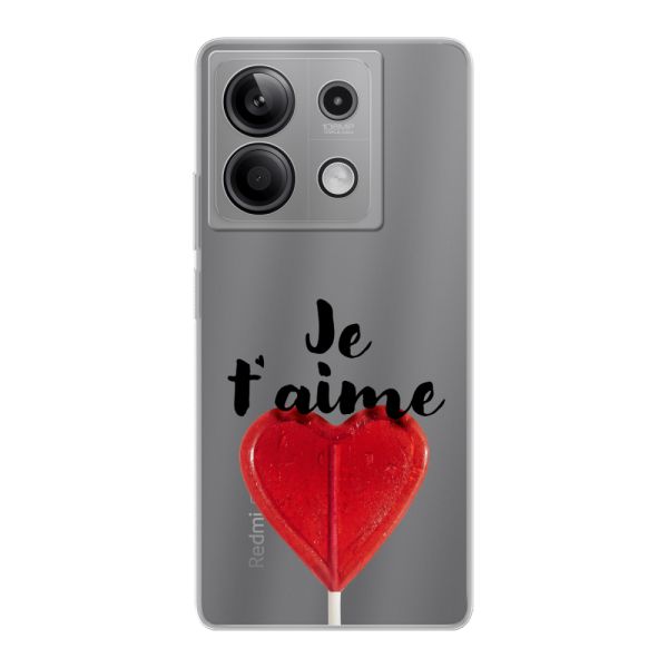 Funda Xiaomi Redmi Note 13 5G flexible transparente con piruleta en forma de corazón - Je t'aime