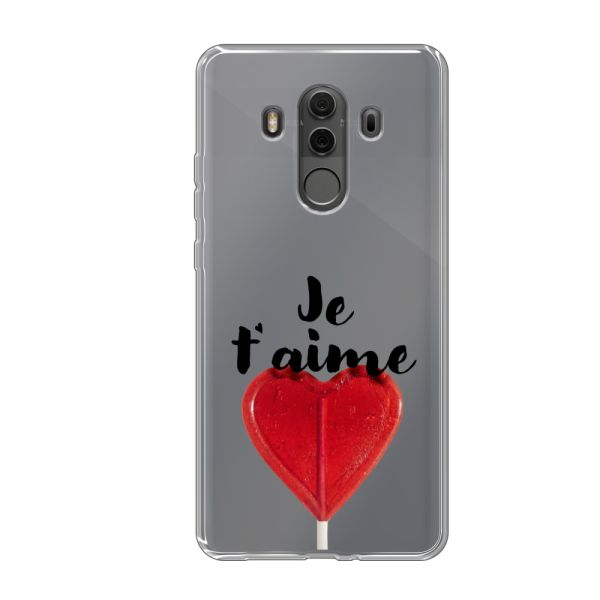 Funda Huawei Mate 10 Pro flexible transparente con piruleta en forma de corazón - Je t'aime