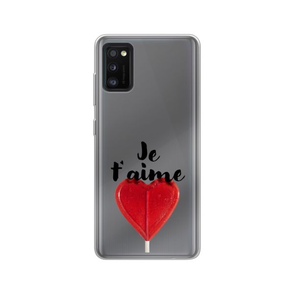 Transparant flexibel Samsung Galaxy A41 hoesje met Hartvormige Lolly - Je t'aime