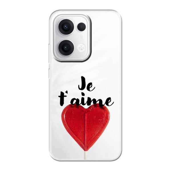 Funda Oppo Reno13 flexible transparente con piruleta en forma de corazón - Je t'aime