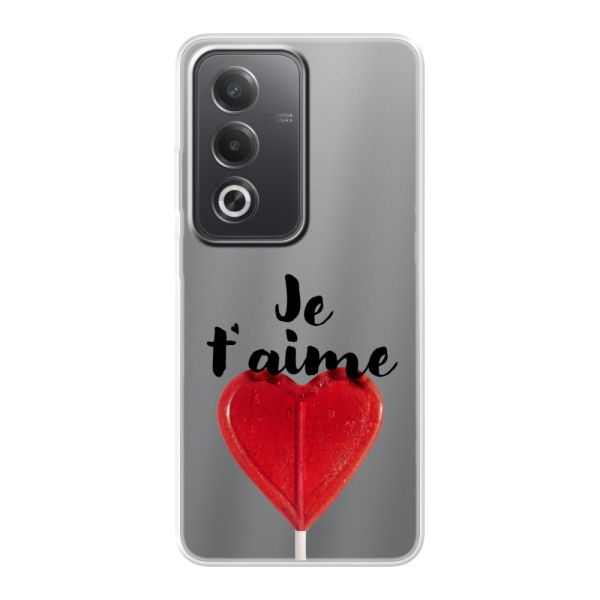 Funda Oppo A80 flexible transparente con piruleta en forma de corazón - Je t'aime