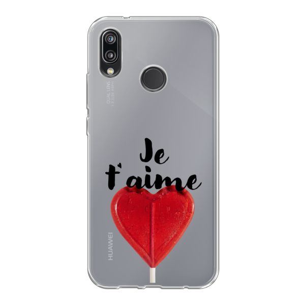 Funda Huawei P20 Lite flexible transparente con piruleta en forma de corazón - Je t'aime