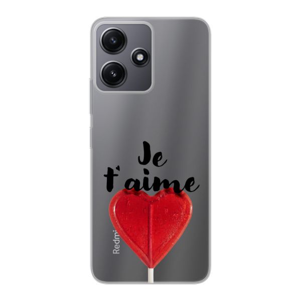 Funda Xiaomi Redmi 12 flexible transparente con piruleta en forma de corazón - Je t'aime