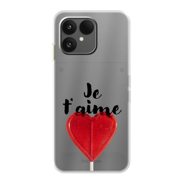 Funda Fairphone 6 flexible transparente con piruleta en forma de corazón - Je t'aime