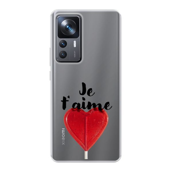 Funda Xiaomi 12T flexible transparente con piruleta en forma de corazón - Je t'aime