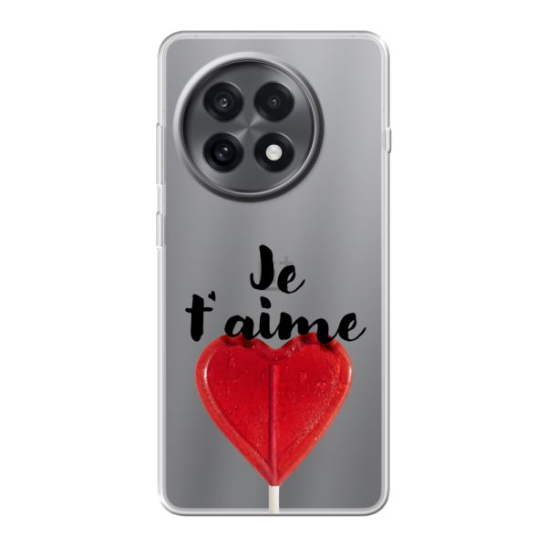 Funda OnePlus 13R flexible transparente con piruleta en forma de corazón - Je t'aime