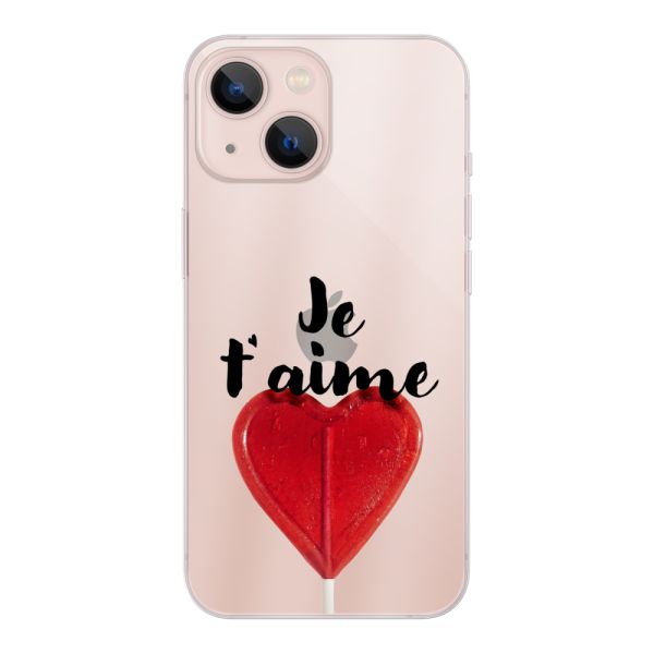 Funda iPhone 13 mini flexible transparente con piruleta en forma de corazón - Je t'aime
