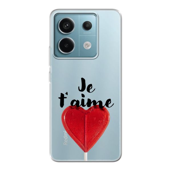 Funda Xiaomi Redmi Note 13 Pro 5G flexible transparente con piruleta en forma de corazón - Je t'aime