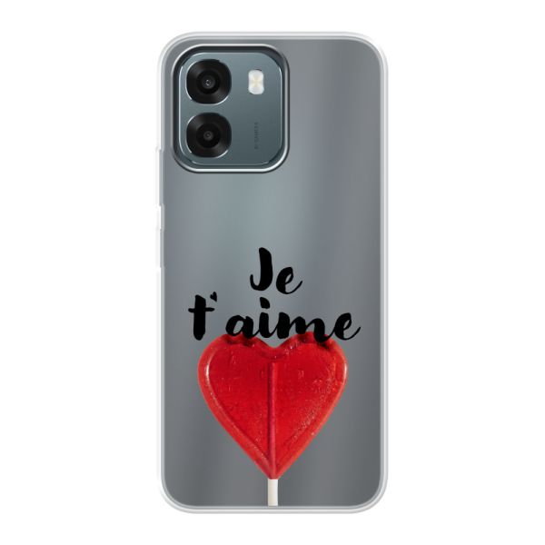 Funda Oppo A6s 5G flexible transparente con piruleta en forma de corazón - Je t'aime