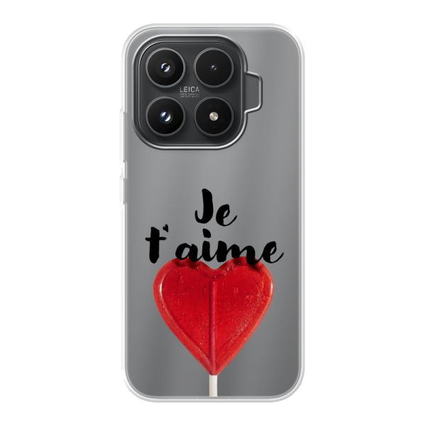 Funda Xiaomi 17T flexible transparente con piruleta en forma de corazón - Je t'aime