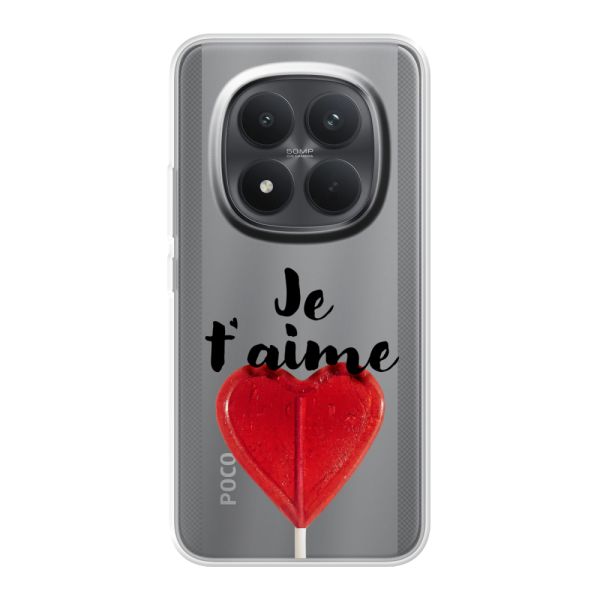 Funda Xiaomi Poco M8 Pro flexible transparente con piruleta en forma de corazón - Je t'aime