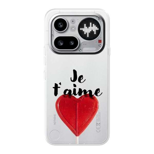Funda Nothing Phone (4a) Pro flexible transparente con piruleta en forma de corazón - Je t'aime