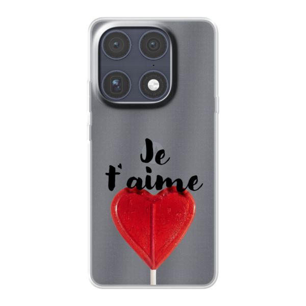 Funda Motorola Signature flexible transparente con piruleta en forma de corazón - Je t'aime