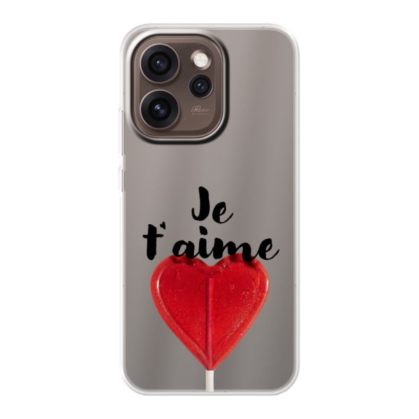 Funda Oppo Reno15 Pro Max flexible transparente con piruleta en forma de corazón - Je t'aime