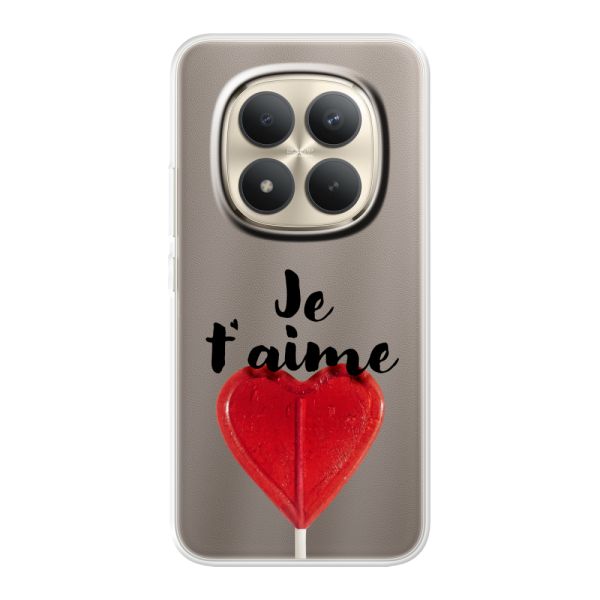 Funda Xiaomi Redmi Note 15 Pro+ flexible transparente con piruleta en forma de corazón - Je t'aime