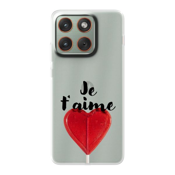 Funda Motorola Edge 70 flexible transparente con piruleta en forma de corazón - Je t'aime